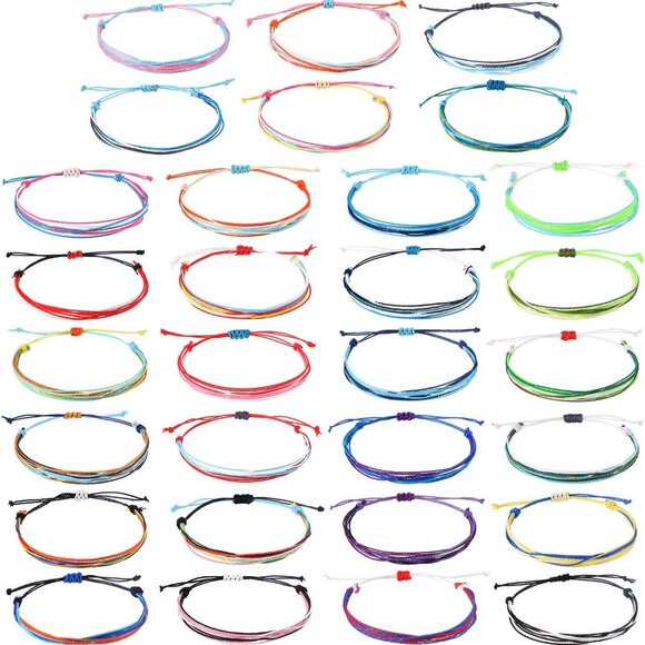 30 Vibrant Adjustable Bohemian Anklets - Waterproof Rope Bracelets for Summer - Picture 1 of 7